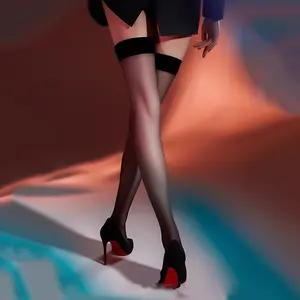 Women's Contrast Edge Thigh High Stockings, Hot Ultra-thin  Over The Knee Socks