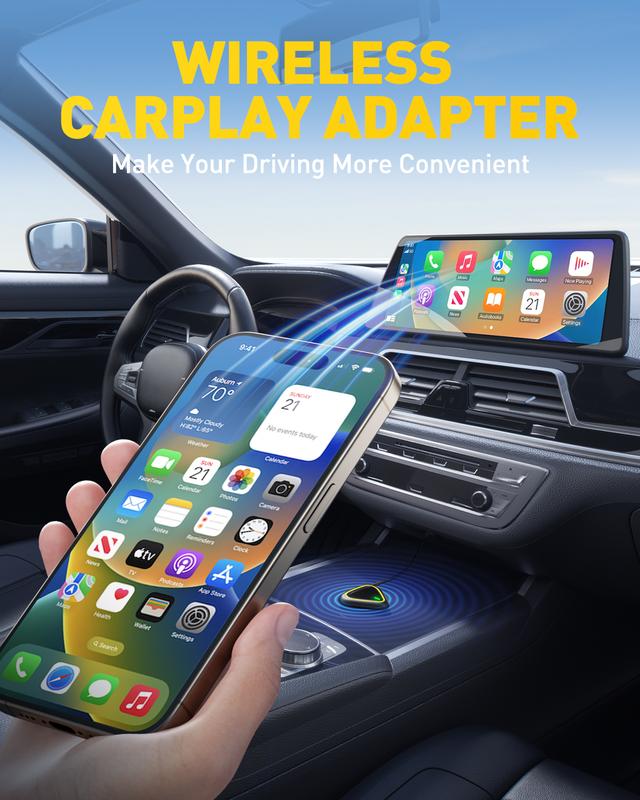 AUXITO 2 in 1 Wireless CarPlay & Android Auto Adapter, Converts OEM Wired CarPlay to Wireless, Plug & Play Seamless Connection for iPhone iOS 12+ & Android 11+, 2025 Upgraded