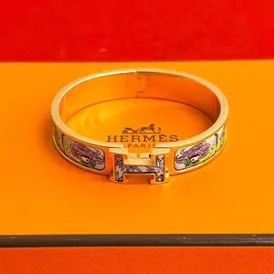Pre-owned HERMÈS Stainless Small Leather Goods Hermes Click H Bracelet Size 17