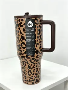 HydroJug 40oz Leopard Print Tumbler - Premium Stainless Steel Insulated Bottle for 24-Hour Cold Drinks - Stylish Travel Water Bottle with Sturdy Handle - Ideal for Gym, Office, and Adventures - Insulation