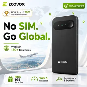 [Deals For You Days] ECOVOX 4G LTE WiFi 6 Mini Portable WiFi Hotspot, No SIM Card Needed, Works in 150+ Countries, Free 1GB Data, Connects Up to 9 Devices for Travel, Business Trips, Camping & Road Trips