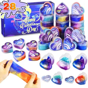 Valentines Day Gifts for Kids, 28 PCS Galaxy Slime with Greeting Cards, Classroom Exchange Party Favors for School Prize Rewards