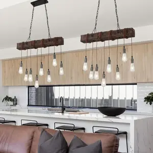 8-Light Farmhouse Chandelier Dining Room Light Fixture Over Table Hanging Wood Kitchen Island Light Fixtures