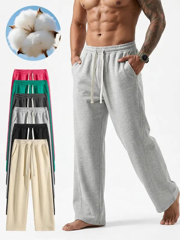 Men's Solid Color Baggy Sweatpants with Pockets - Drawstring, Loose Stretch Men's Wear for Fitness, Hiking - All-Season Male Clothing, Streetwear Clothes, Work & Outdoor Training Bottoms casual pants (Multiple Colors Available)
