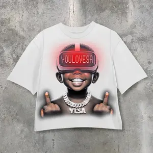 Fashionable personalized printed loose round neck T-shirt Crewneck Casual Cotton