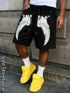 Men's Plus Size Breathable Casual Streetwear Shorts, Wing Print, Loose Fit, Comfortable and Stylish, Perfect for Daily Wear