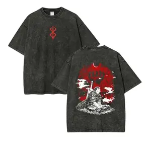 Unisex Berserk Guts Oversized T-Shirt - Vintage Anime Graphic Tee, Acid Wash Streetwear, Brand of Sacrifice Eclipse God Hand Top, Heavyweight Cotton Harajuku Garment, Matching Jeans-Jacket Hem Apparel