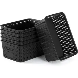 Storage Baskets 6 Pack Sturdy Storage Organizer Basket Woven Plastic Storage Bins for Desktops, Cabinets and Storage, Stylish