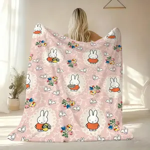 Cute M-Miffy Bunny Throw Soft Flannel Nap Blanket Cozy Warm Throw for Sofa Bed or Office Chair, Lightweight and Skin-Friendly Cover Perfect for Travel, Camping, or Home Use, Great Gift Idea for Family and Friends