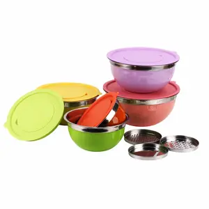 5-Piece Stainless Steel Kitchen Multi-Function Set, Integrated Grater Design, Salad Bowl, for Fruit Vegetable Washing, Slicing, Shredding, Mixing