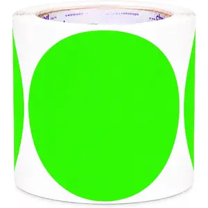 Fluorescent Green 4 Inch Round Dot Stickers, 250/Roll, Large Permanent Color Coding Labels for Inventory, Warehouse, Classroom, Retail and Office Organization
