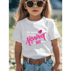 1pc Kids' Heart Love Nonna Print White TShirt, Crew Neck, Casual Cotton Tee, Medium Stretch Knit Fabric, Regular Fit for Boys& Girls Children, Alphabet Pattern, for Spring/Summer/Fall Mother' S Day Christmas/Valentine' S Day/Mother' S Day3Y-13Y
