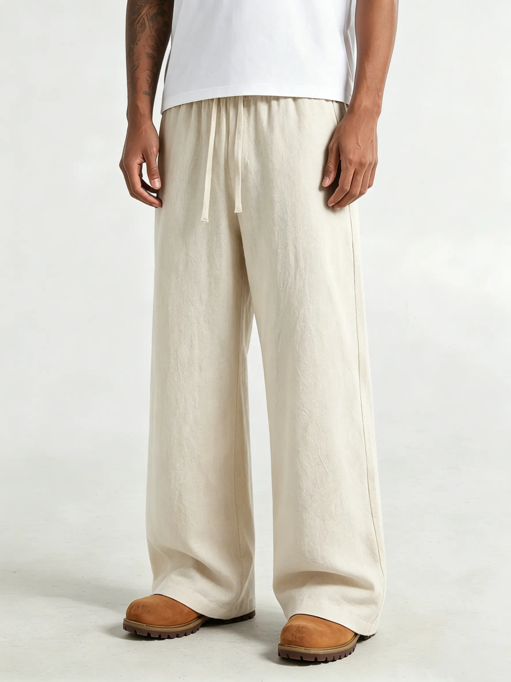summervibes Men’s summer casual long pants made of pure cotton and linen, loose straight-leg athletic pants, comfortable, lightweight, and breathable