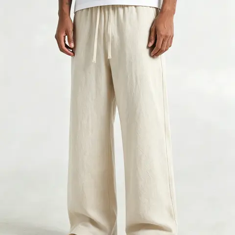 summervibes Men’s summer casual long pants made of pure cotton and linen, loose straight-leg athletic pants, comfortable, lightweight, and breathable