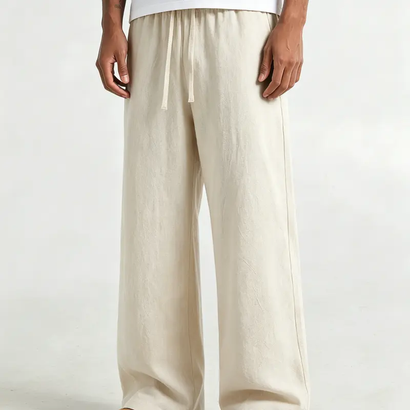 summervibes Men’s summer casual long pants made of pure cotton and linen, loose straight-leg athletic pants, comfortable, lightweight, and breathable