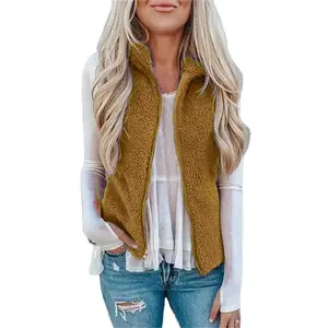 Womens Fuzzy Sherpa Fleece Jacket Lightweight Vest Cozy Sleeveless Cardigan Zipper Waistcoat Outerwear with Pocket