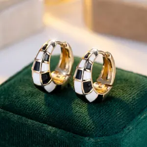 Fashionable Checkerboard Pattern Hoop Earrings, Statement Earrings, Fashion Jewelry for Party, Daily Clothing Decor, Trendy All-match & Exquisite Jewelry for Birthday Gift