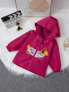 Girls' Fashion Hooded Jacket Spring/Autumn Casual Puppy Print Long-Sleeved Zip-Up Windbreaker Casual Baby Girl Button-Front Cardigan Top with Pockets Waterproof Design Ideal for Outings and Play Zip Up Coats