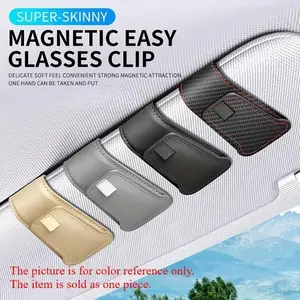 Magnetic Car Sun Visor Glasses Holder Clip - Auto Interior Accessories Universal Eyeglasses Storage Bracket with Buckle Closure