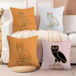 Luxury Drake O-O-OvO O-OWLS Cushion Cover Soft Short Plush Fabric Double-Sided Print | Breathable Pillow Cover for Sofa Couch Bed | Skin-Friendly, Washable, Invisible Zipper, Anti-Dust Mite, Durable Material | Warm Winter Home Decor Gift Home Textile