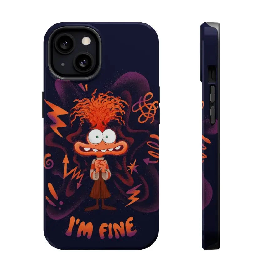Inside Out Enxiety I'm Fine Magnetic Tough iPhone Case with Magsafe Compatibility - Dual Layer Case for Extra Durability and Protection