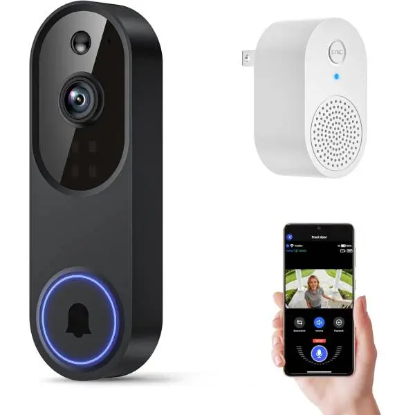 1080P Wireless WiFi Video Doorbell Camera with Chime, AI Motion Detection, 2-Way Audio, Night Vision, Cloud Storage, 2.4GHz Home Security Camera
