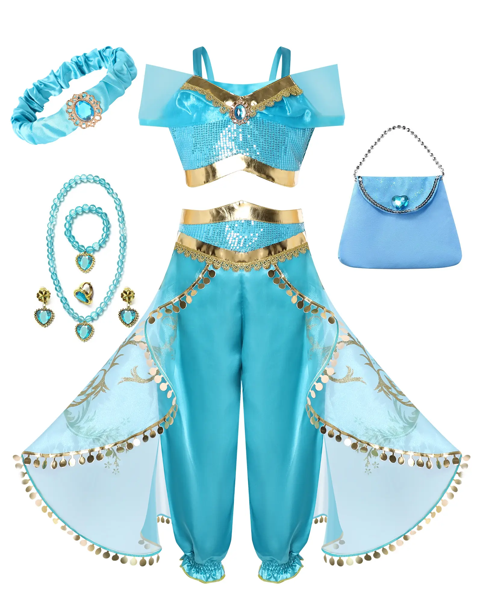 Princess Dress Up Set for Girls, Arabian Nights Halloween Outfit, Kids' Fancy Dress Cosplay Set with Crown and Tiara