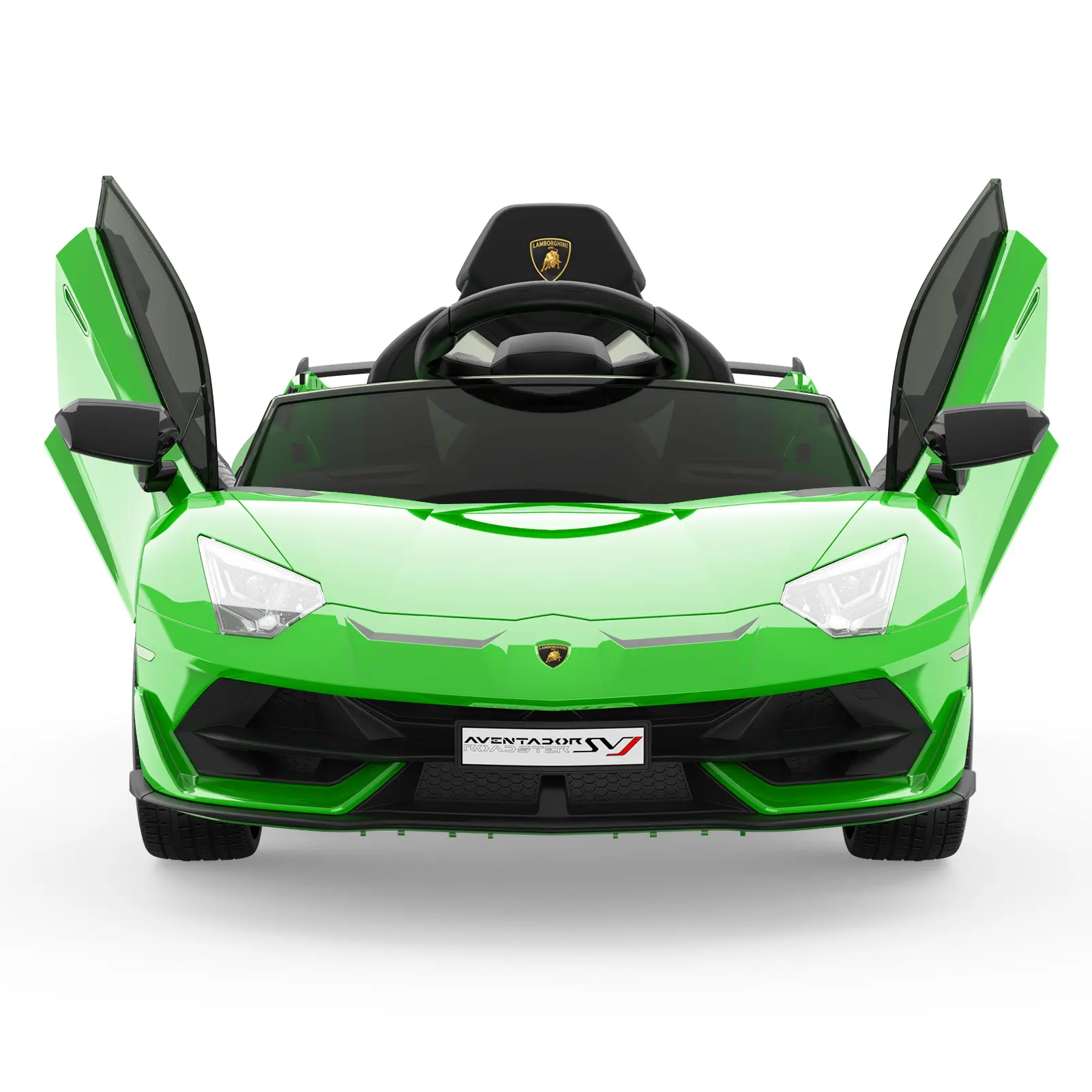 12V Licensed Lamborghini Kids' Electric Ride-On Car - Battery-Powered 2-Speed Sports Car for 6-8 Years, with Parental Remote Control, Sound System, LED Headlights, Hydraulic Doors, Seat Belt, Green Scooter Attachment (Ideal for Birthdays), Licensed Lambor