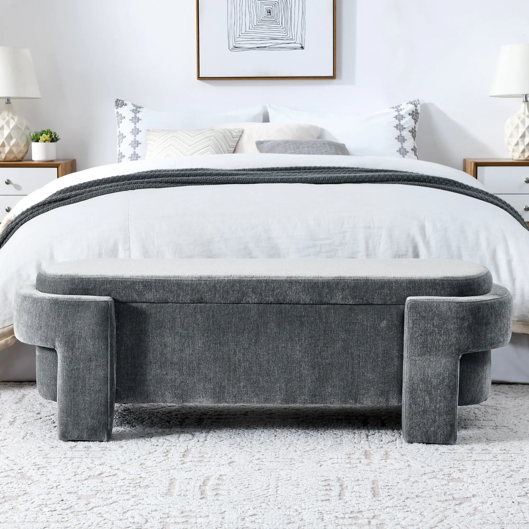 Linen Upholstered Storage Bench with Large Hidden Compartment for Living Room Entryway Bedroom Shoe Bench Window Seat