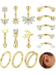 Rook Eyebrow Piercing Jewellerys Gold and Silver Hoops Surgical Steel Vertical Curved Barbell Stainless Steel 16G Daith Conch Nose Septum Piercings Jewellery Set 8MM Nose Piercing Jewelry