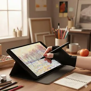 Breathable Sweat-Resistant Graphics Gloves for Drawing Tablet Compatibility, Anti-Fingerprint Anti-Smudge Protective Sleeve, Washable Reusable Art Creation Finger Sleeves for Touchscreen Digital Painting