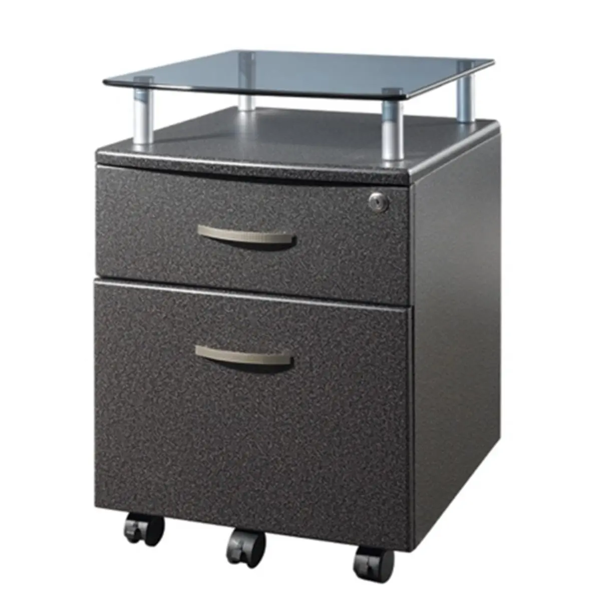 212 MAIN Techni Mobili RTA-S06-GPH06 Rolling Glass Top File Cabinet - Graphite, Tempered Glass Top, Heavy-Duty Steel Supports, Storage, Rolling Drawers