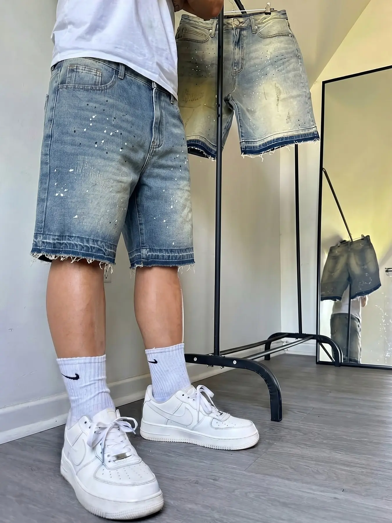 Men's Loose Fit Plain Denim Shorts, Wide-Leg Knee-Length Jean Shorts, Breathable Cotton Hip-Hop Streetwear for Summer Daily Wear