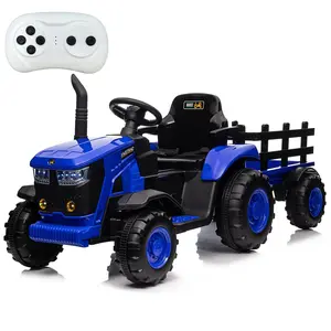 【Christmas Gift】Kids Ride On Tractor with Remote Control, 12V Battery Powered Electric Tractor with Detachable Trailer, 35W Dual Motors, Bluetooth Music/USB, 3-Gear-Shift, Safety Belt, 7-LED Lights for Boys and Girls