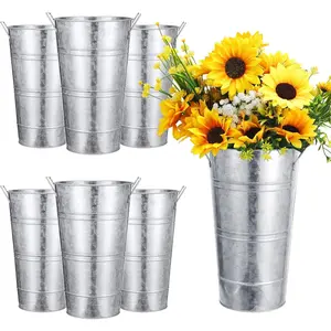 6 count 12 Inch Galvanized Metal Vase,  Flower Bucket for Cut , Metal Flower Bucket Decoration,  Farmhouse Vase Table Decoration for Wedding Party()