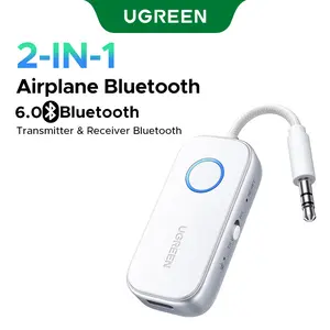 UGREEN Airplane Bluetooth 6.0 Transmitter Receiver for 2 Airpods or Headphones, Airplane Travel Essentials 2-in-1 Wireless Bluetooth Adapter, 3.5MM AUX Jack Adapter on Flight, TV, Car Stereo,TikTokShopSpringGlowUp,Greenish