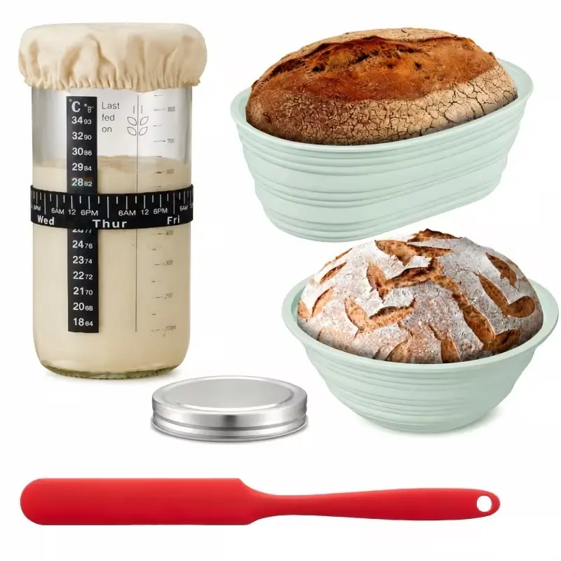 1pc Fermentation Jar 24oz, Glass Jar with Auxiliary Label, Fermentation Jar Kit Set, Thermometer, with Scraper, Stitched Cloth Lid and Aluminum Lid, Suitable for Bread Baking Supplies, Juice Fermentation Glass Jar