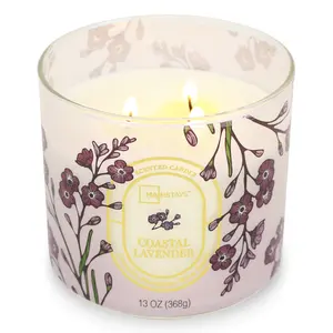 Mainstays 3-Wick Floral Scene Scented Jar Candle, Costal Lavendar, 13oz