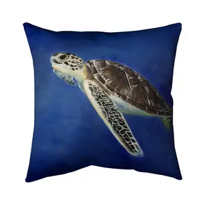 360 Stand 5542-1616-AN274-2 16x16 in. UV-Protected Marine Theme Polyester Print Sea Turtle Pillow, Home Decor Textile Accessory