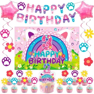 3rd Birthday Party Decorations for Kids Party Supplies Set Include Banner Backdrop Hanging Swirls Cake Cupcake Toppers for Dollhouse Themes