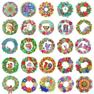 Diamond Painting Wreath DIY Holiday Hanging Ornament, Festive Door Decor Craft
