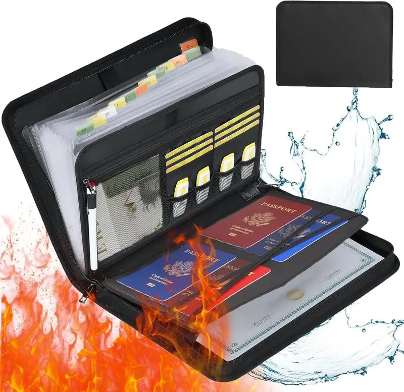 Fireproof File Folder, Synthetic Accordion Expanding File Organizer - Large-Capacity Storage Organization for Business Professionals with Handle and Fireproof Labels Included, Files Organizer