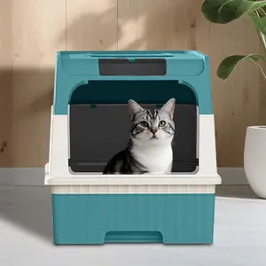 Foldable Enclosed Cat Litter Box – Odor Control, Top Entry & Front Door, Pull-Out Drawer, Anti-Tracking Covered Cat Toilet