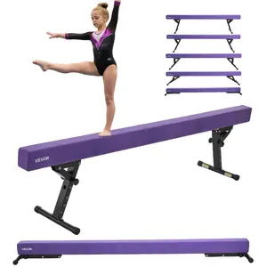 Fathersdaygift VEVOR Adjustable Balane Beam for Kids, 8FT Gymnastics Beam, High and Low Floor Beams of 5 Adjustable Heights for All Gymnastic Levels, Professional Gymnastic Equipment for Home and Gym Center, Purpledealsforyoudays