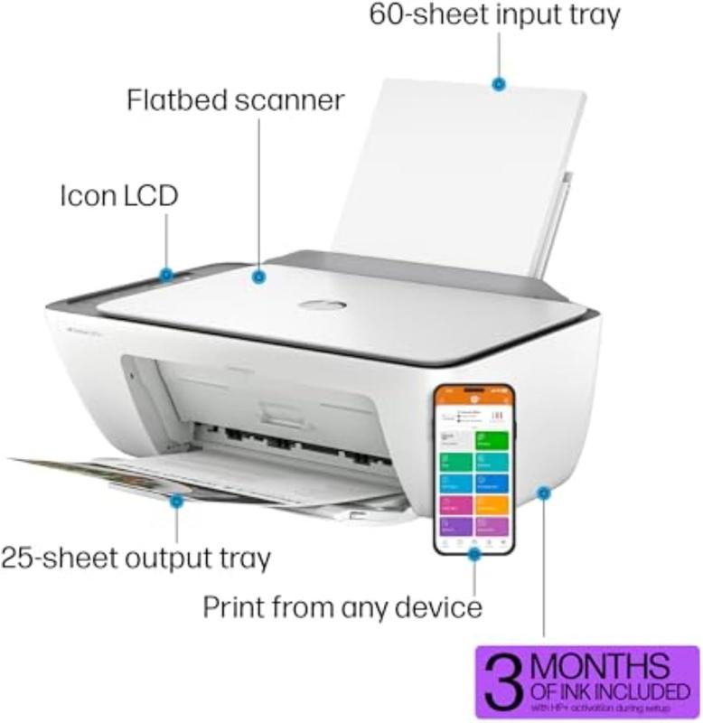 HP Deskjet 2855E Wireless All-In-One Color Inkjet Printer, Scanner, Copier, Best-For-Home, 3 Month Instant Ink Trial Included (588S5A) HP