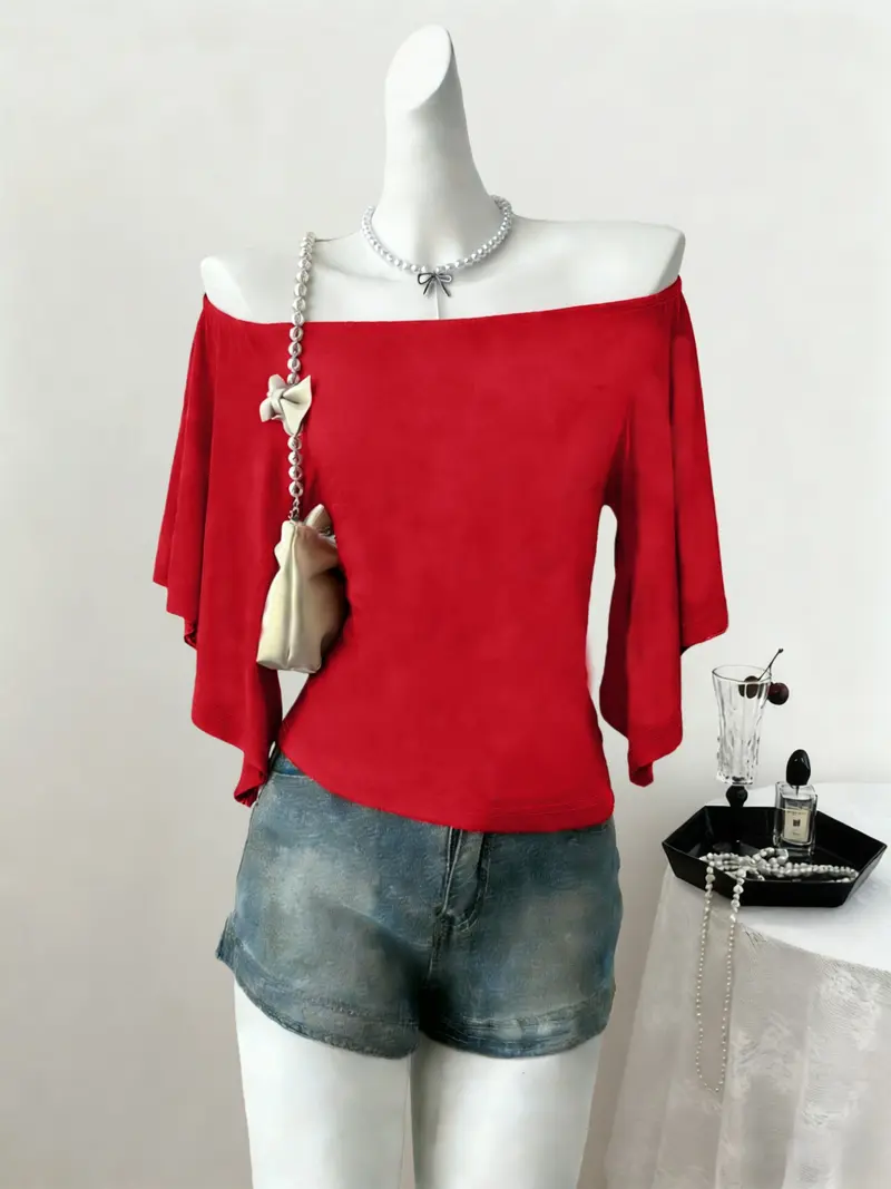 off the shoulder top red - TikTok Shop