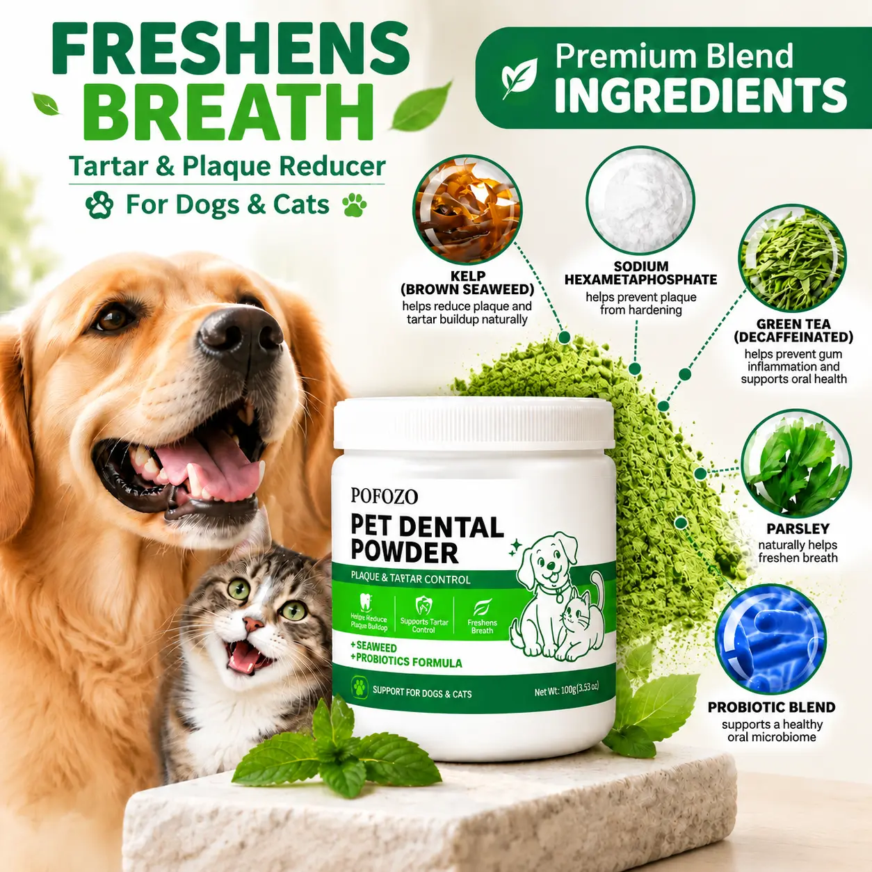 POFOZO Dental Powder, Pet Oral Care - Freshens Breath, Tartar & Plaque Reducer Teeth Cleaning