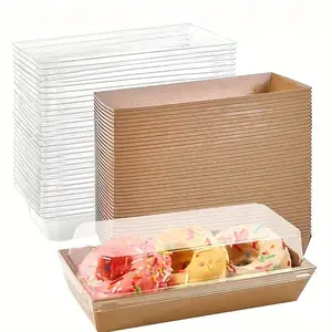10/30/50pc kraft paper baking box with safety lock cover, rectangular stackable food-grade dessert container, suitable for doughnuts, muffins, strawberries and other takeout packaging boxes, also suitable for cookies, bakeries, cupcake parties, cafes, Chr