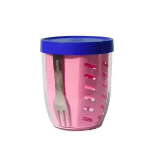 Keeper Pot BLUE&PINK I Built-in Strainer & Stainless Fork | BPA-Free ESSTEN Material, Leakproof Stackable Salad & Fruit Container, Dishwasher Safe Freshness Lock Design, 20 oz / 600mL