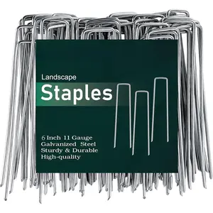 6 Inch 300 Pack Galvanized Landscape Staples 11 Gauge Anti-Rust  Stakes Landscaping Fabric SOD Pins Yard Stakes for Weed Barrier Fabric